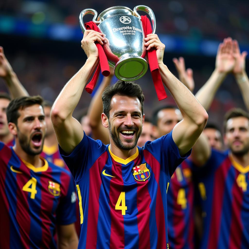 Mark van Bommel ăn mừng chức vô địch Champions League cùng Barcelona