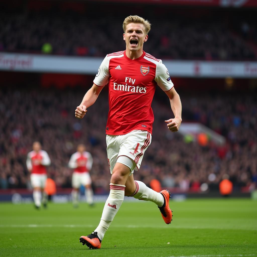 Martin Ødegaard ăn mừng bàn thắng trong màu áo Arsenal