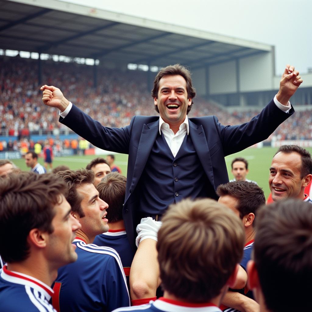 Michel Hidalgo and the French National Team Celebrating Euro 1984 Victory