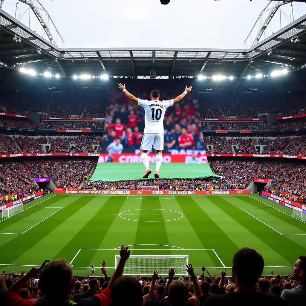 Mike banner Cristiano Ronaldo trên khán đài