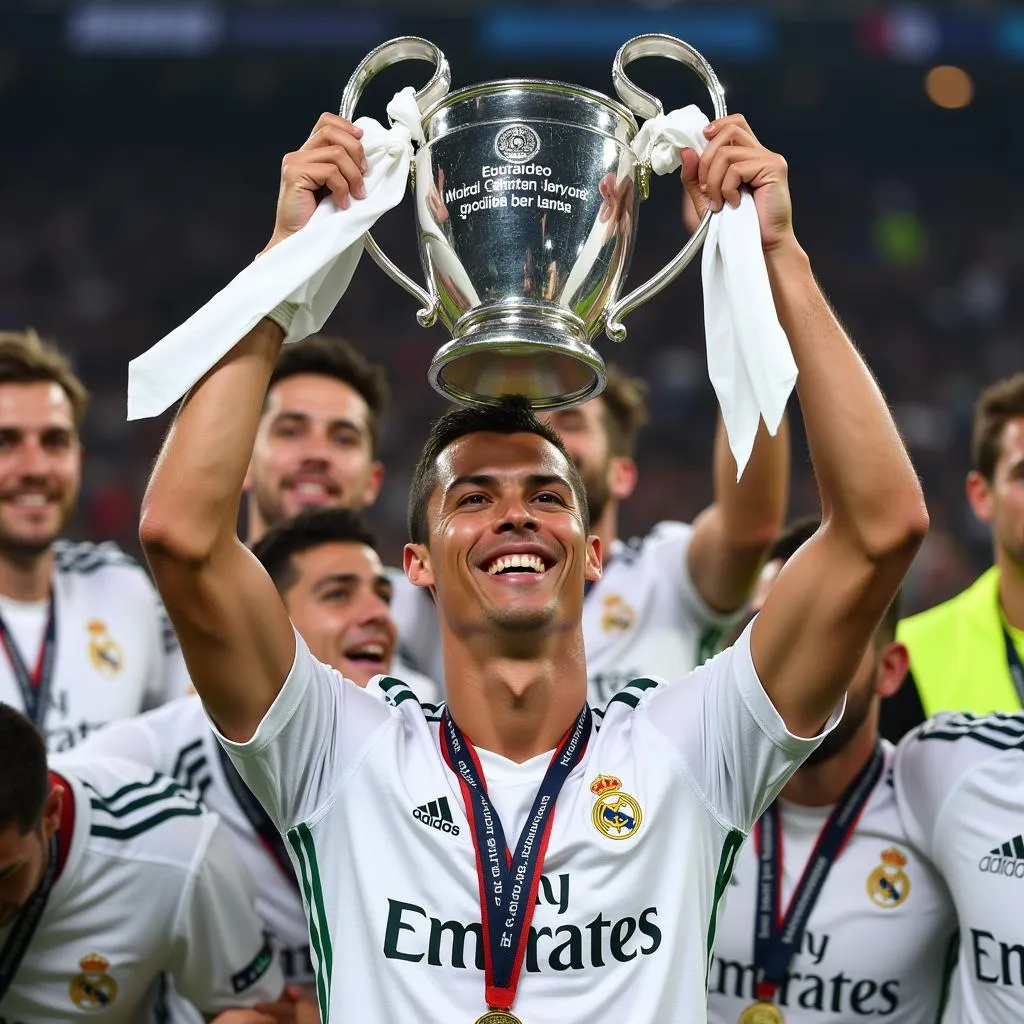 Nakai nâng cao chiếc cúp Champions League cùng Real Madrid