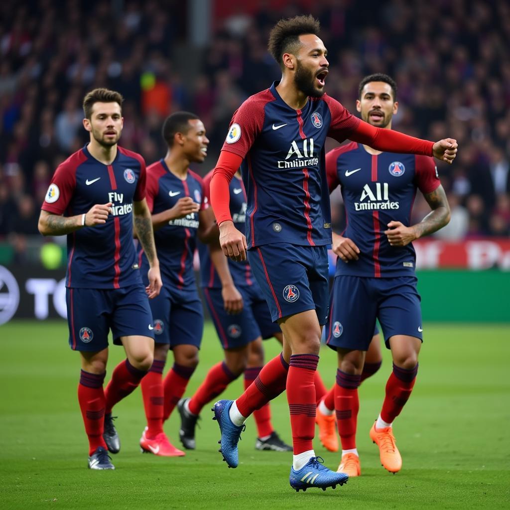 Neymar ăn mừng bàn thắng trong màu áo PSG