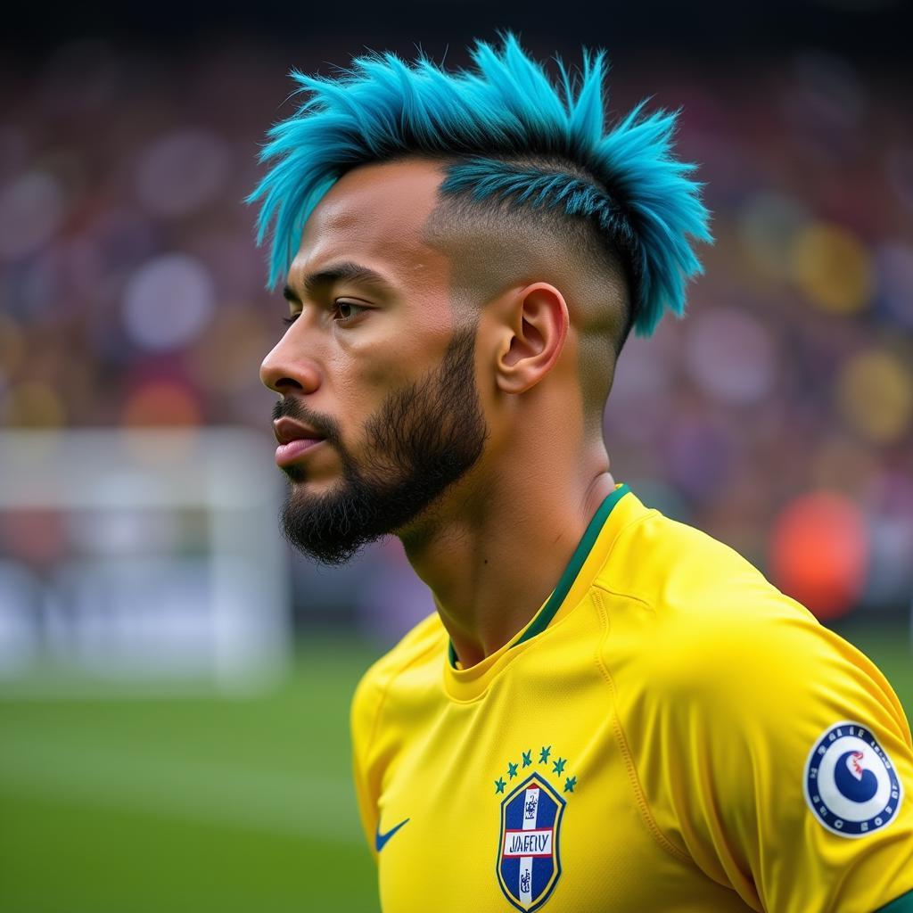 Neymar với mái tóc xanh nổi bật