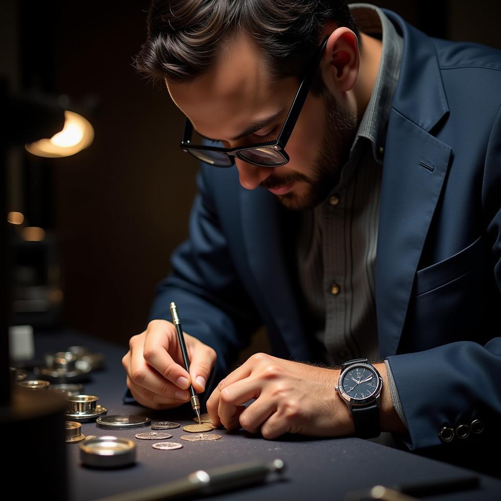 A skilled watchmaker meticulously assembling a Maurice Lacroix watch movement.