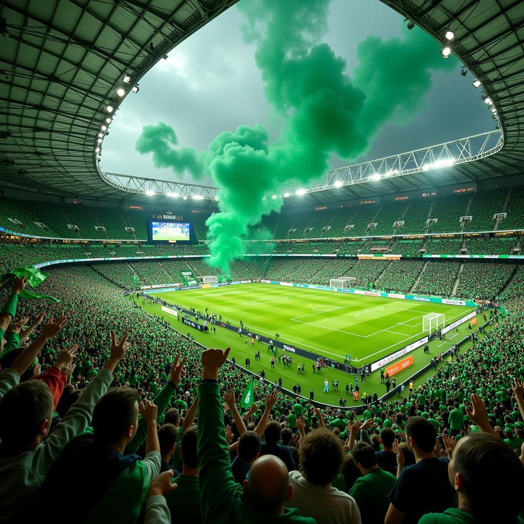 Irish fans with shamrock flags