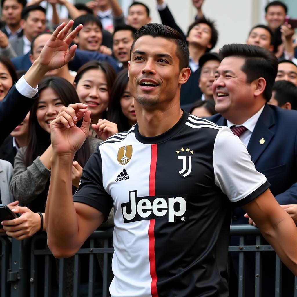 Cristiano Ronaldo trong màu áo Juventus, nhận được sự chào đón nồng nhiệt từ người hâm mộ Trung Quốc