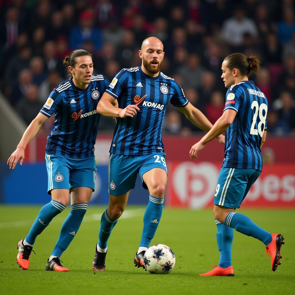 Nice Football Club players demonstrating teamwork on the field.