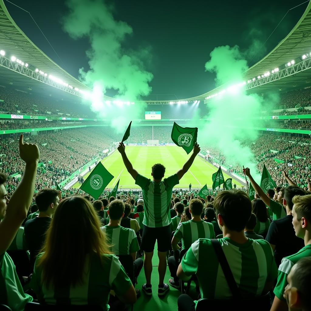 Panathinaikos fans cheering in the stadium