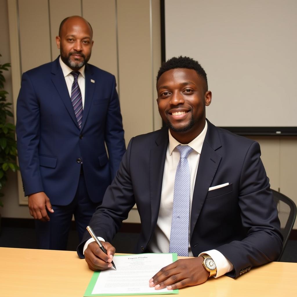 Owusu Samuel signing a contract