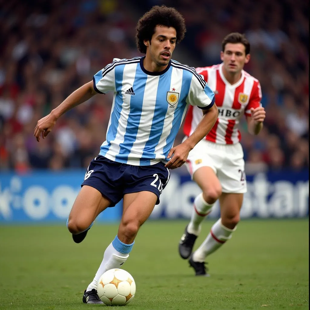 Pablo Aimar dribbling past opponent