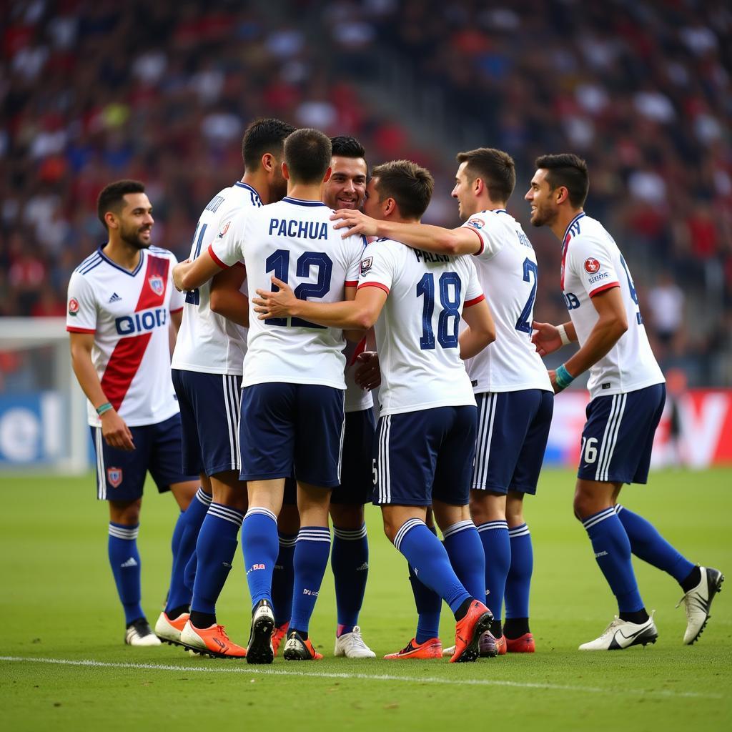 Pachuca soccer team celebrating a victory