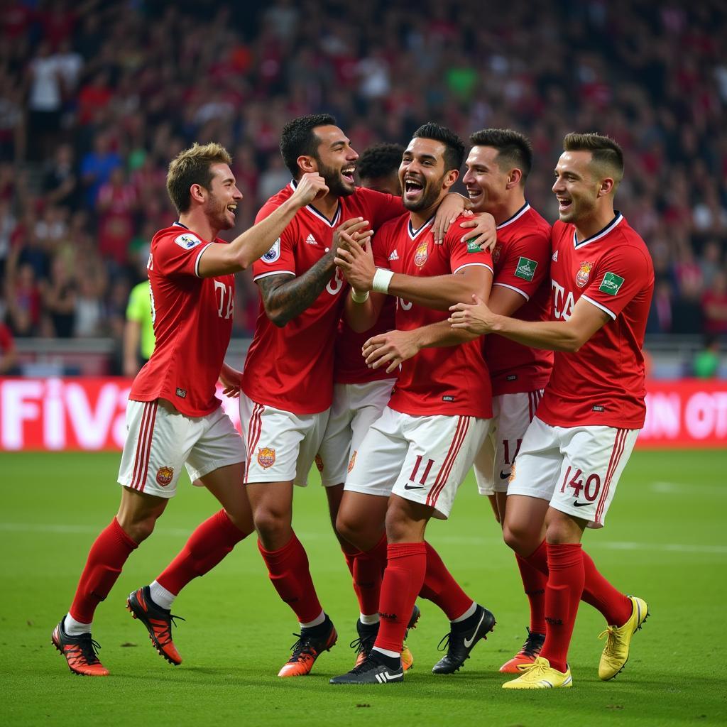 Pau Cubarsi celebrating a goal with teammates