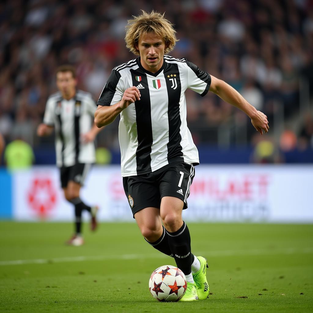 Pavel Nedved trong màu áo Juventus thi đấu tại đấu trường Champions League