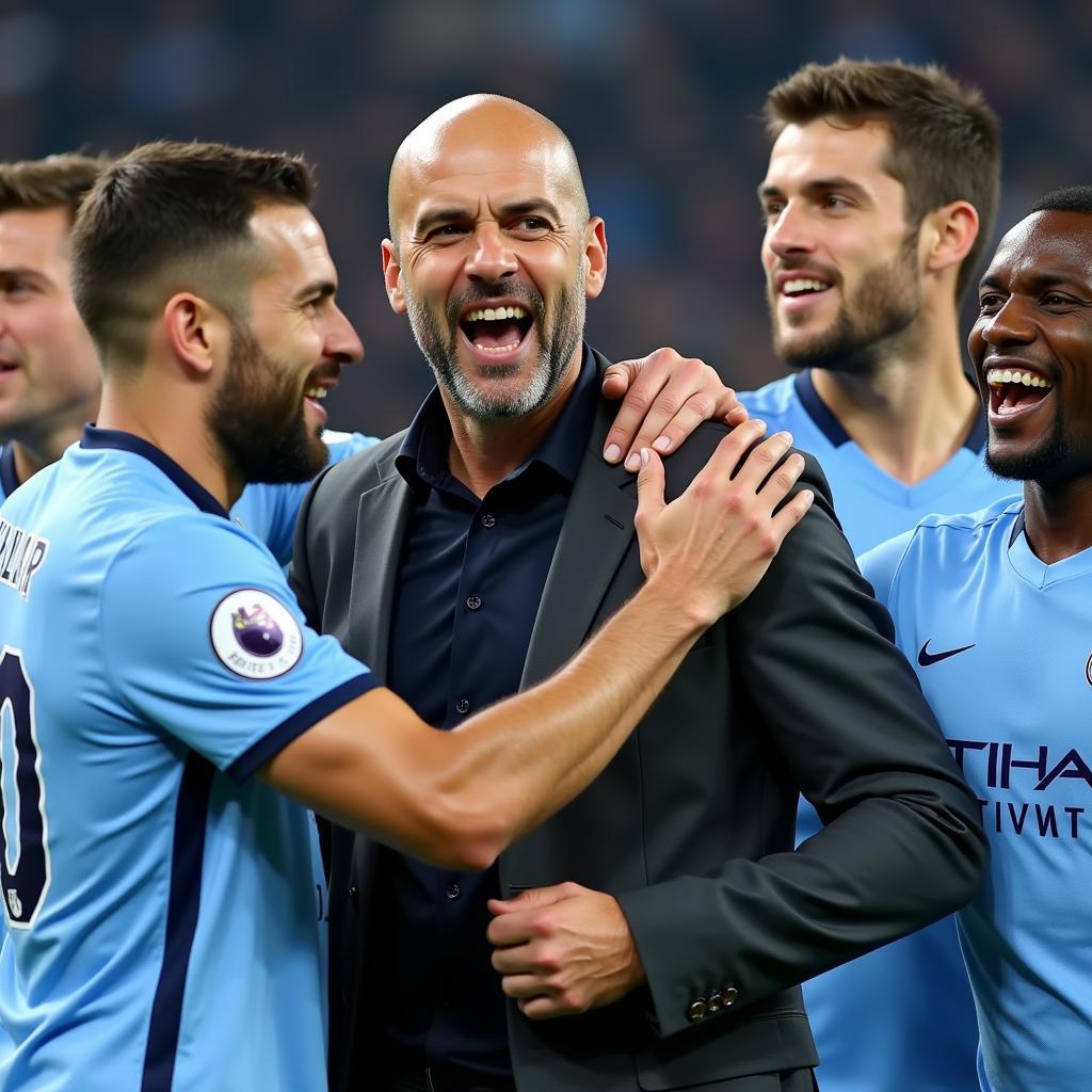 Pep Guardiola ăn mừng chức vô địch Premier League cùng Manchester City