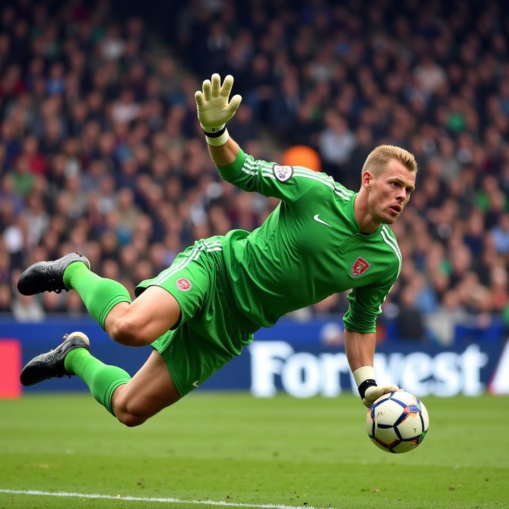 Peter Schmeichel cản phá cú sút