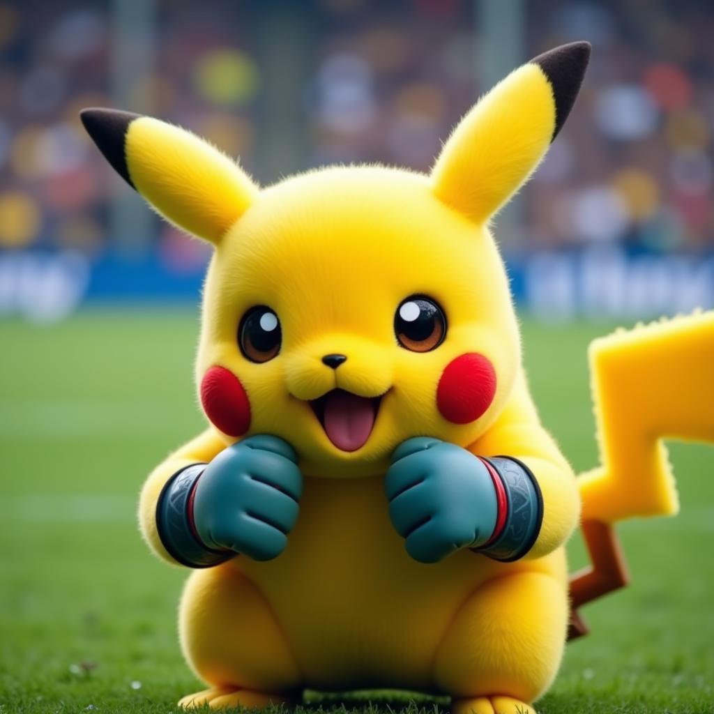 Pikachu đeo găng tay bóng đá