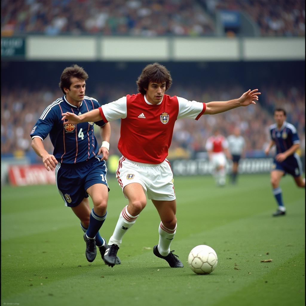 Michel Platini delivering a defense-splitting pass