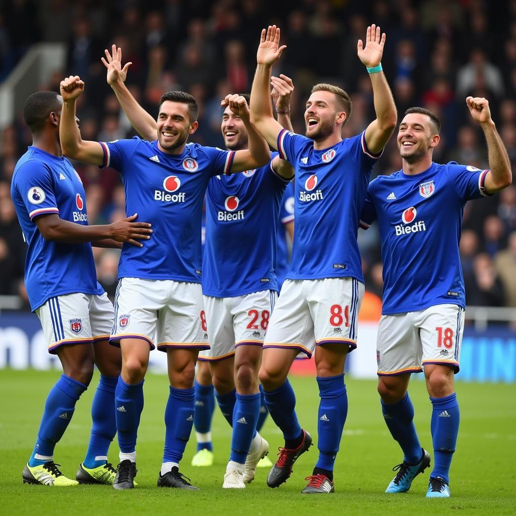 QPR squad celebrating a goal