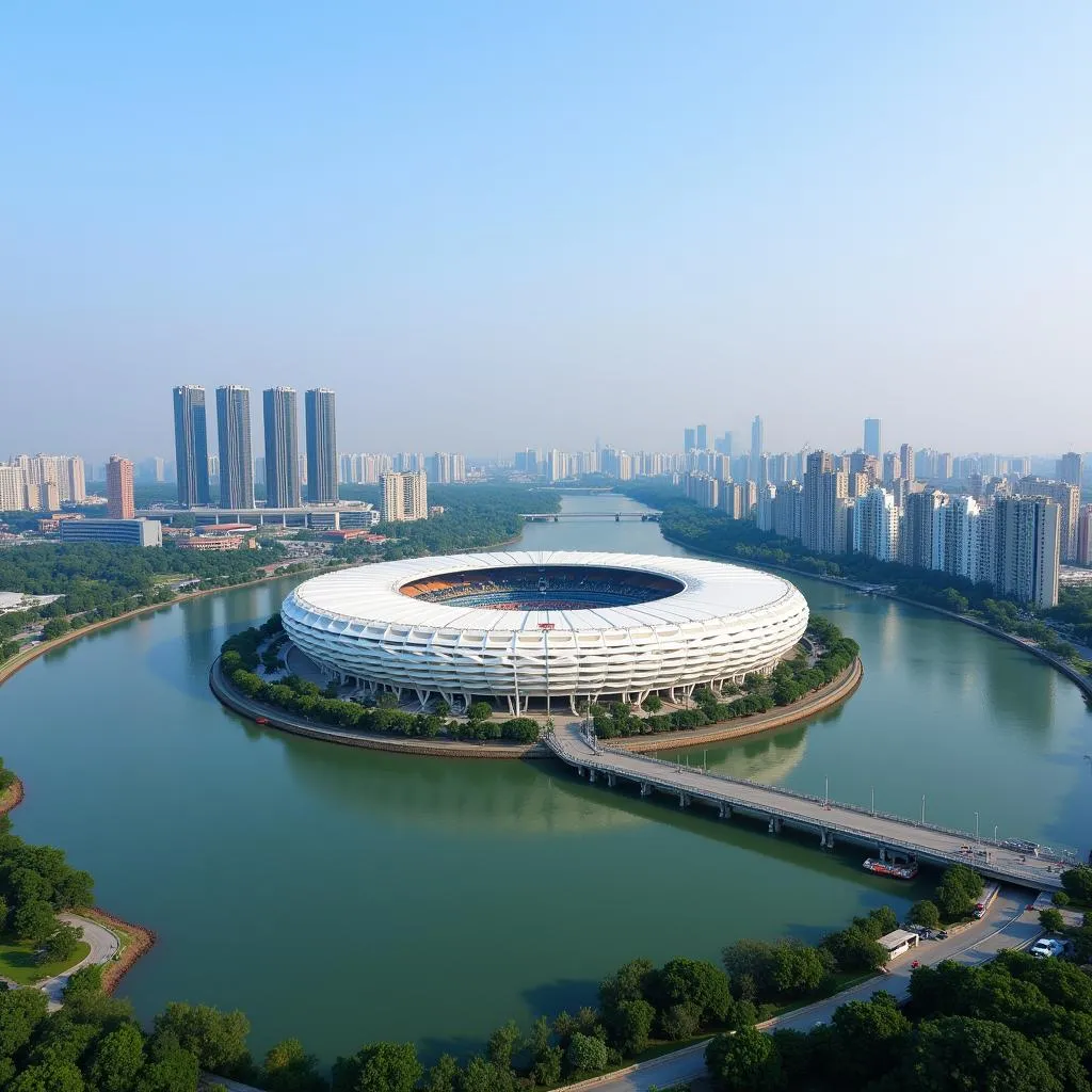 Quang cảnh Guangzhou Stadium bên bờ sông Châu Giang thơ mộng