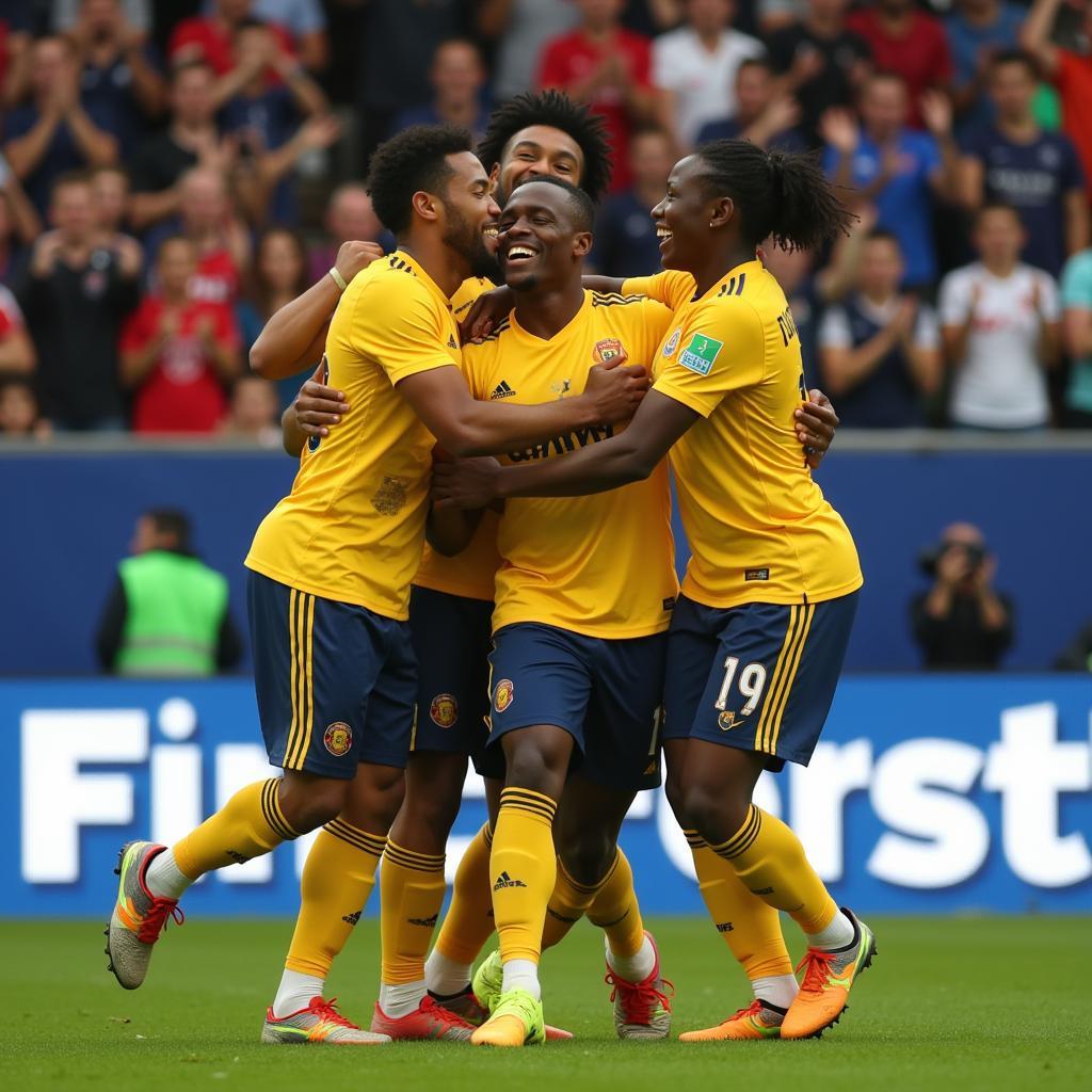 Robbie Findley celebrates a goal with his teammates