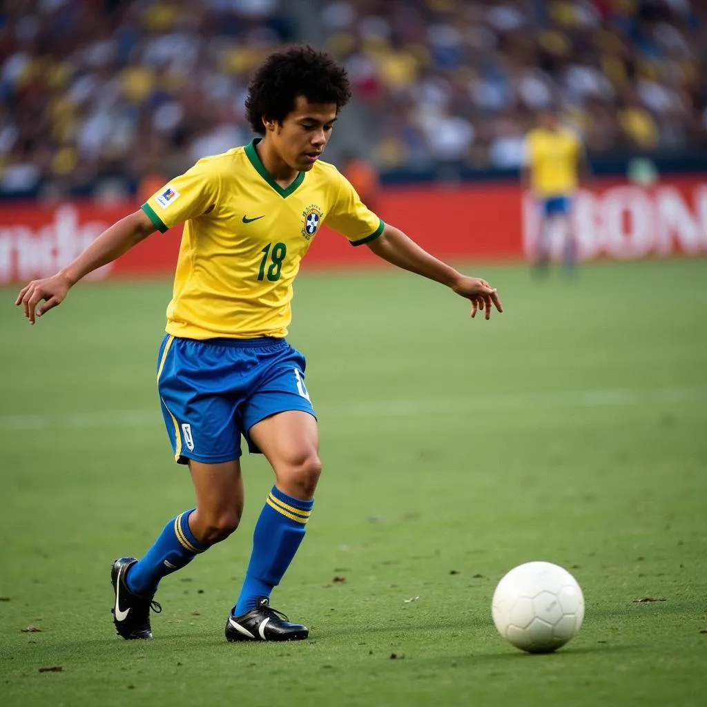 Roberto Carlos taking a free kick for Brazil