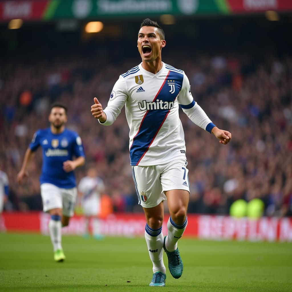 Cristiano Ronaldo celebrating a goal in his iconic number 7 jersey