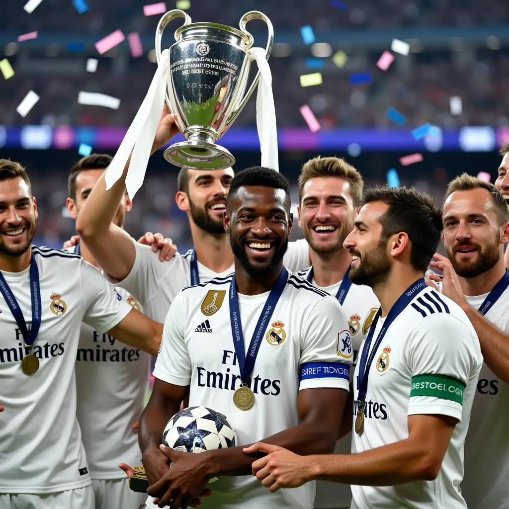 Rudiger ăn mừng chức vô địch Champions League