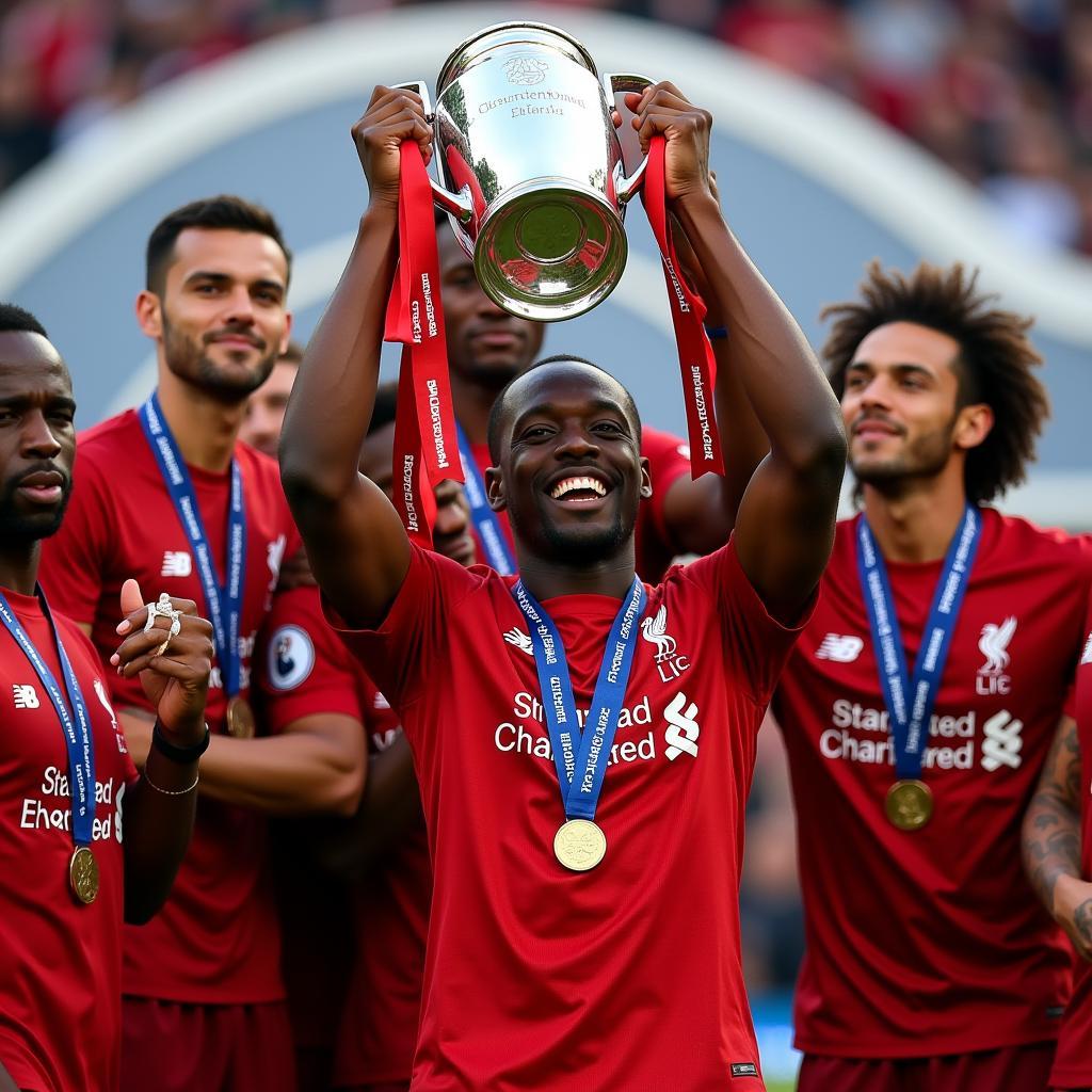 Sadio Mané ăn mừng chức vô địch Champions League cùng Liverpool