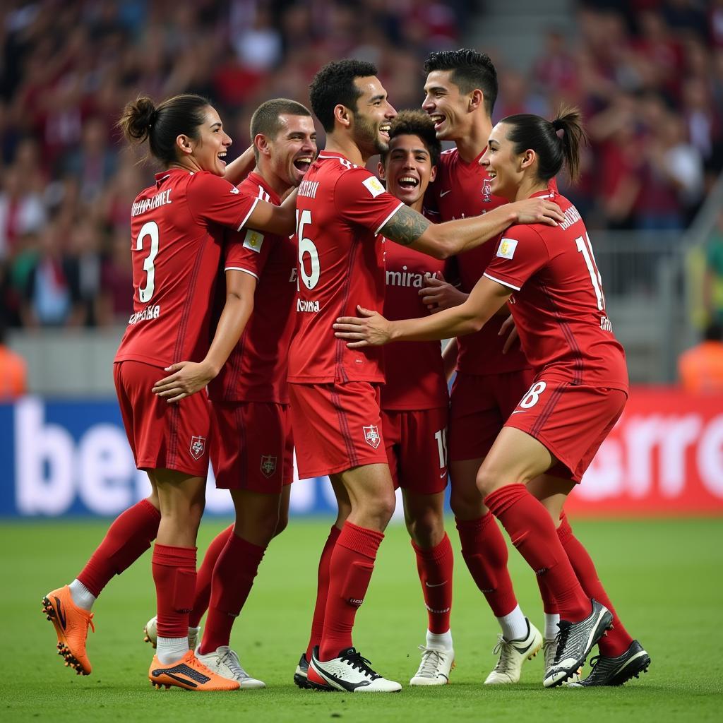 Samir El Mourabet celebrates a goal with his teammates