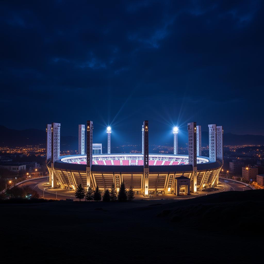 Sân vận động Hrazdan Stadium lung linh ánh đèn về đêm