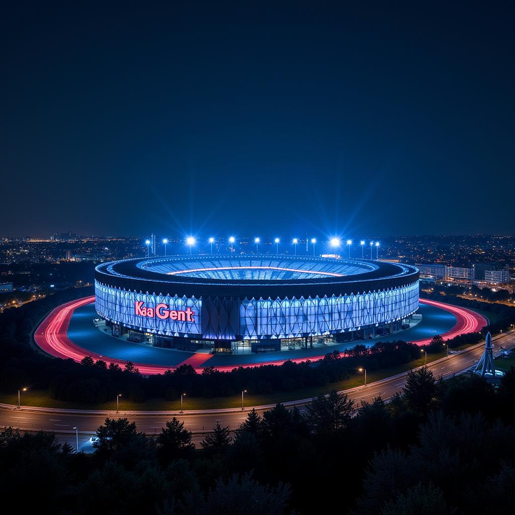 Toàn cảnh sân vận động Kaa Gent Stadium lung linh trong đêm