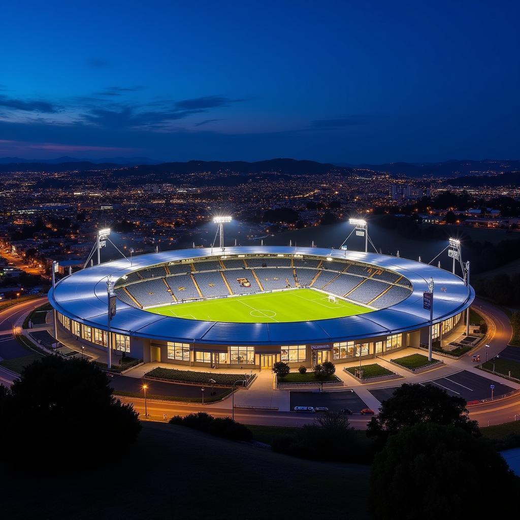 Toàn cảnh sân vận động Monterey Bay FC Stadium lung linh ánh đèn về đêm