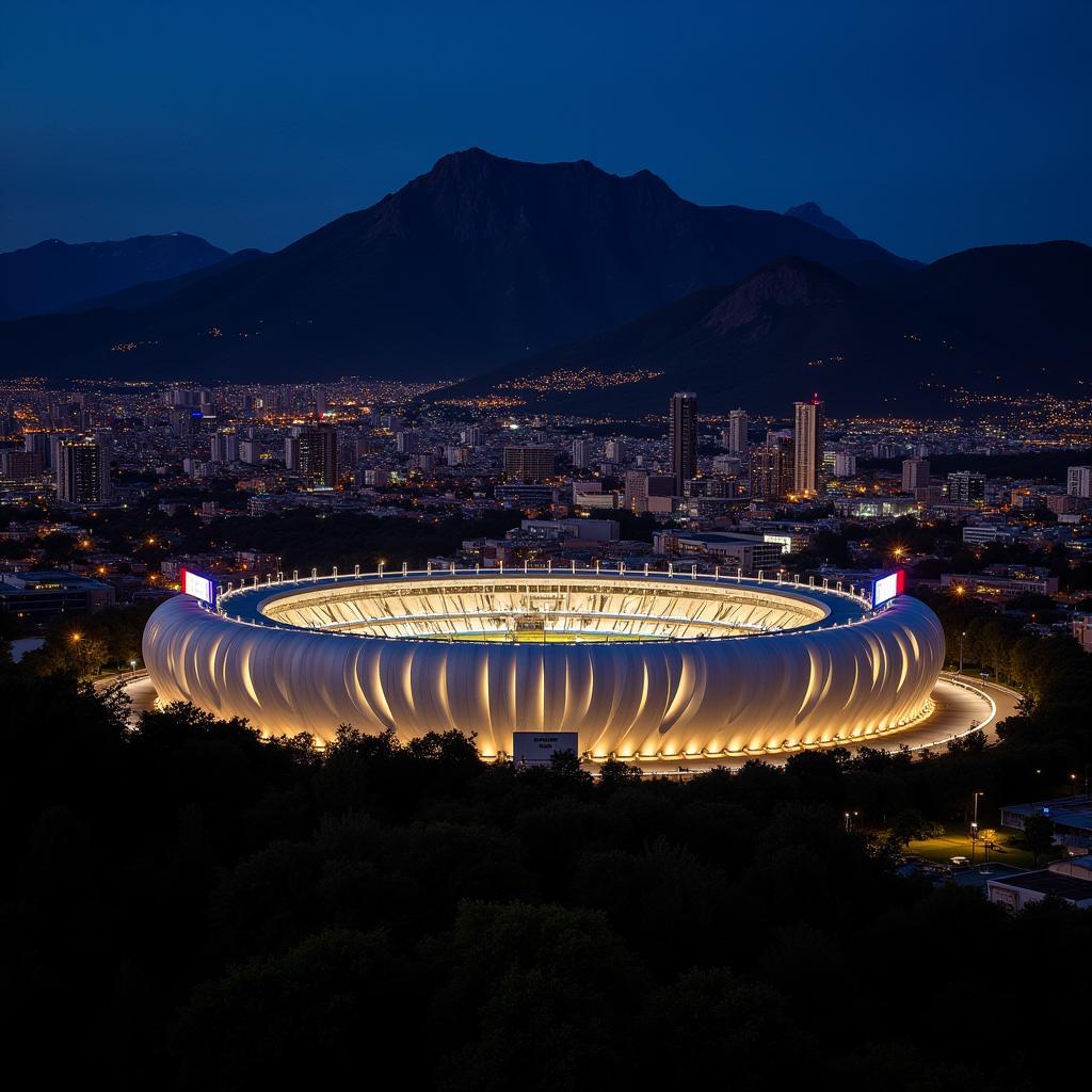 Mandela National Stadium - Toàn cảnh sân vận động quốc gia Mandela lung linh trong ánh đèn đêm.