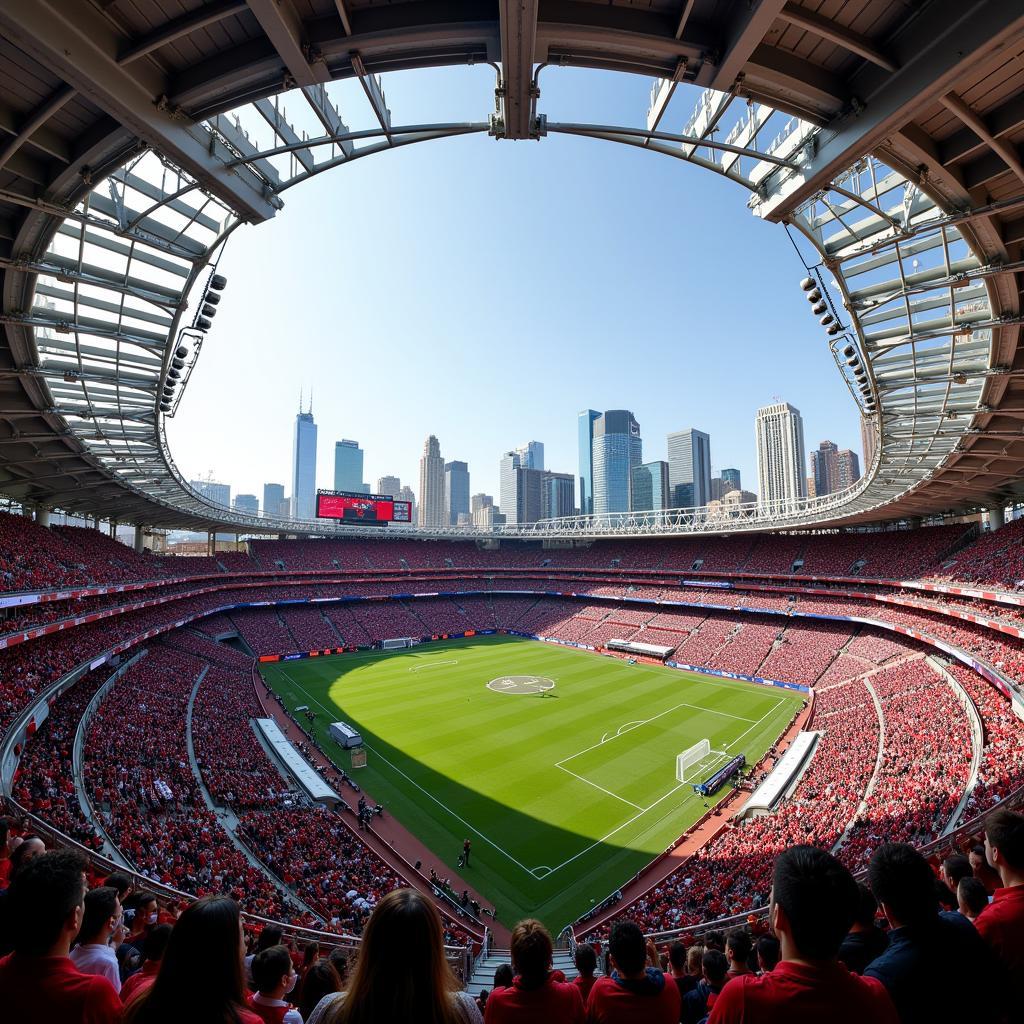 Snapdragon Stadium with its open design, allowing for breathtaking views of the surrounding cityscape