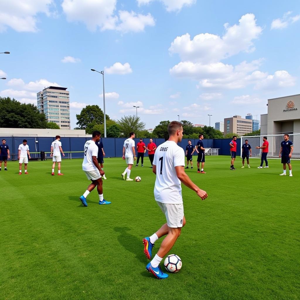 St. Louis City players intensely focused during a training session