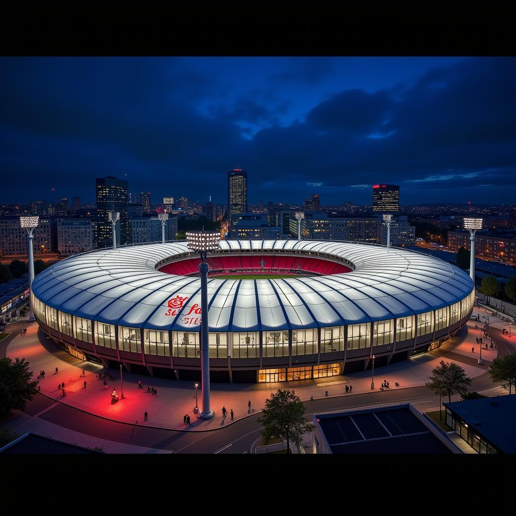 Toàn cảnh sân vận động St. Pauli Stadium lung linh ánh đèn trong đêm