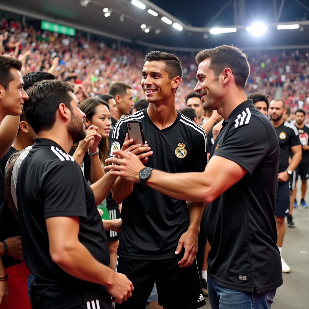 Cristiano Ronaldo chụp ảnh cùng người hâm mộ trong chuyến du đấu châu Á