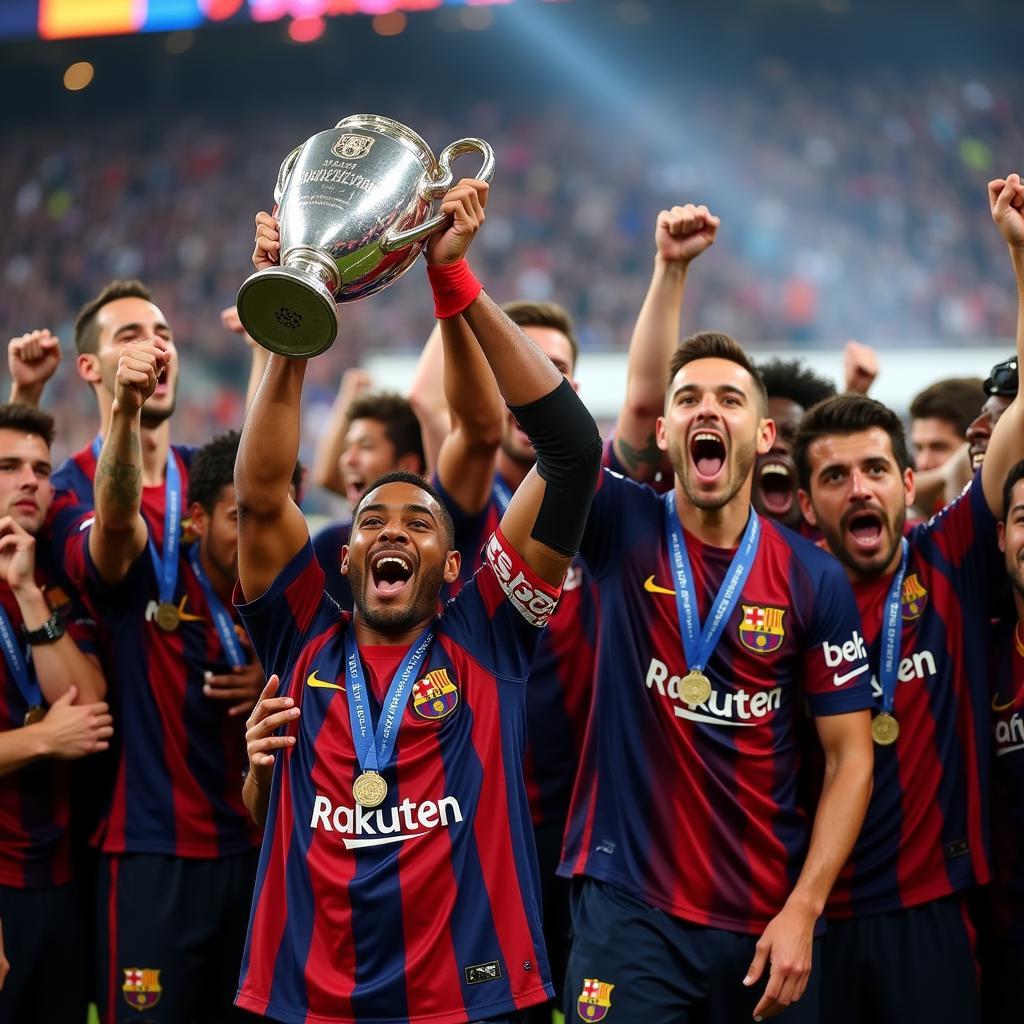 Thierry Henry ăn mừng chức vô địch Champions League cùng Barcelona