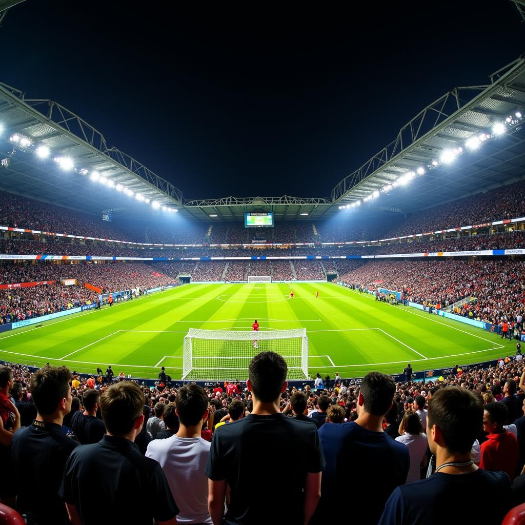 Football match at Estadio Kempes: Two teams locked in an intense battle for victory under the floodlights