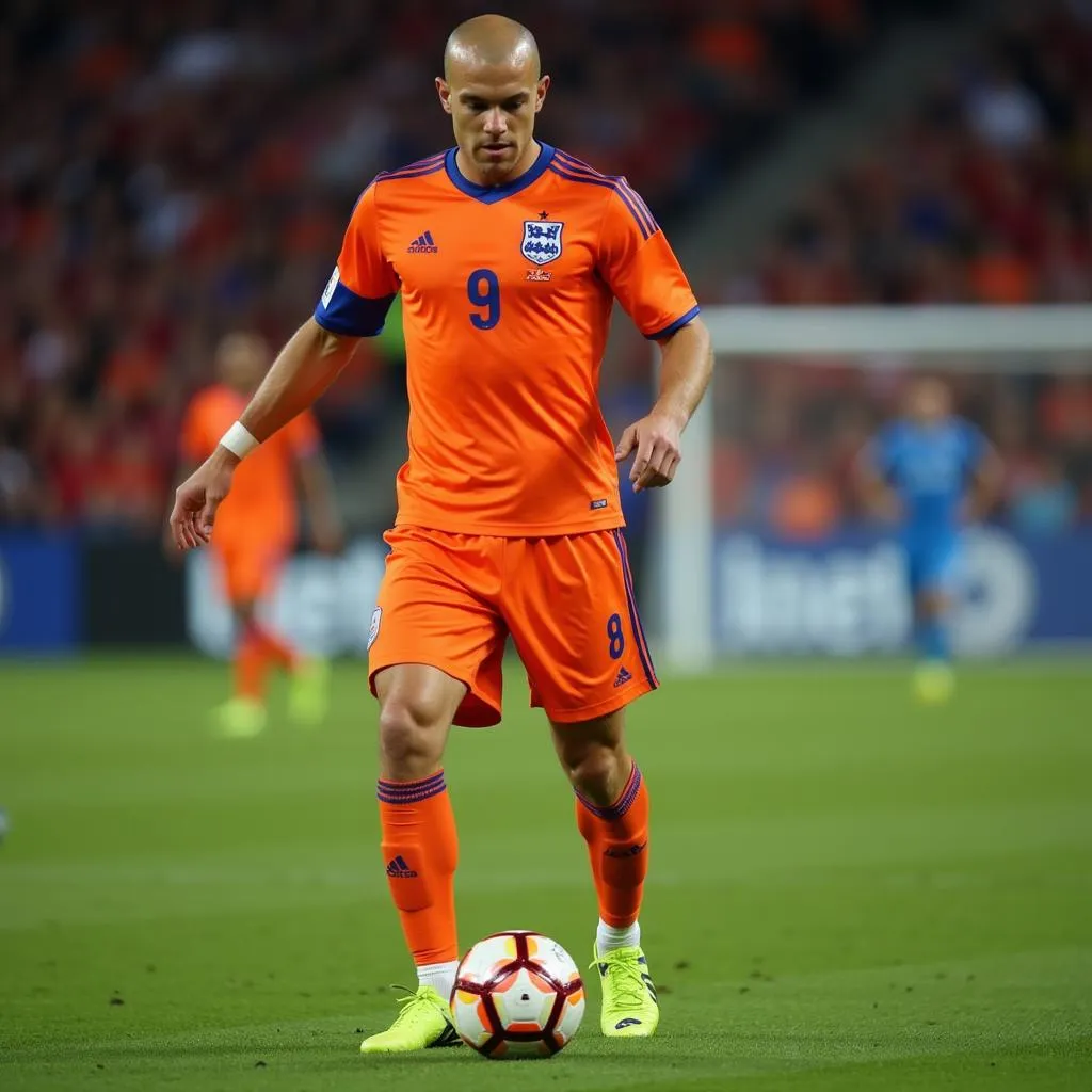 Wesley Sneijder thực hiện cú sút phạt trong màu áo đội tuyển Hà Lan