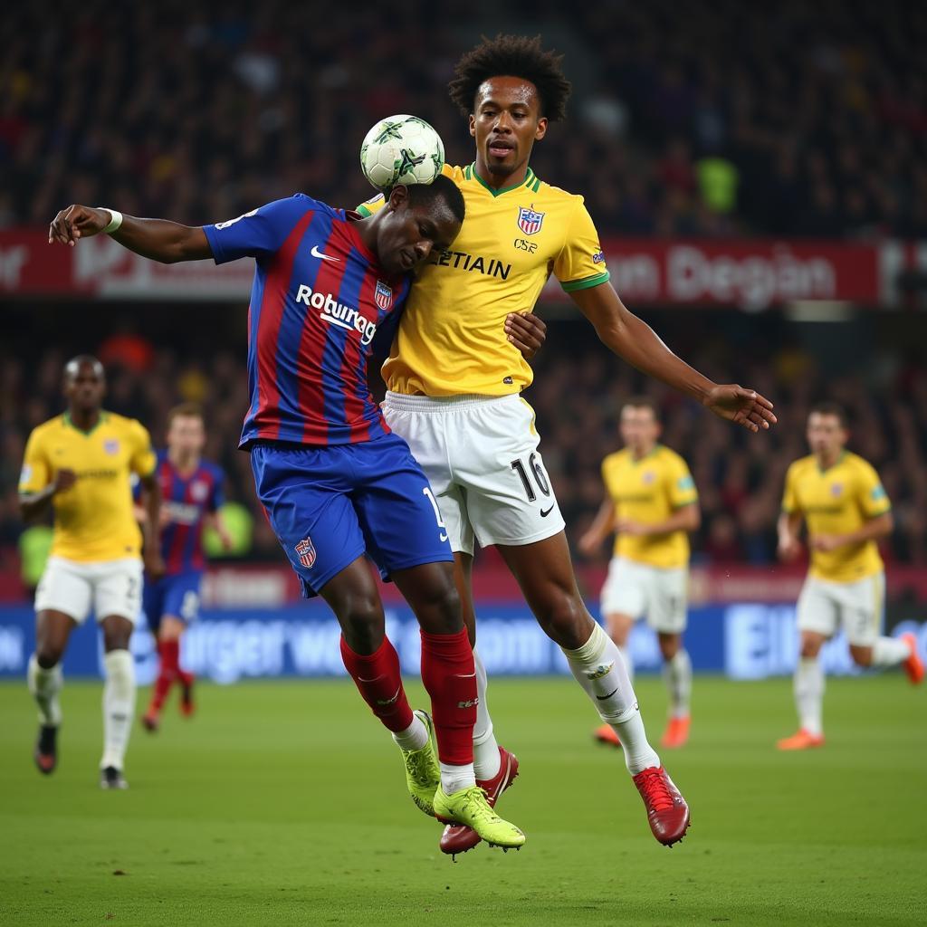 Yerry Mina tranh chấp bóng bổng