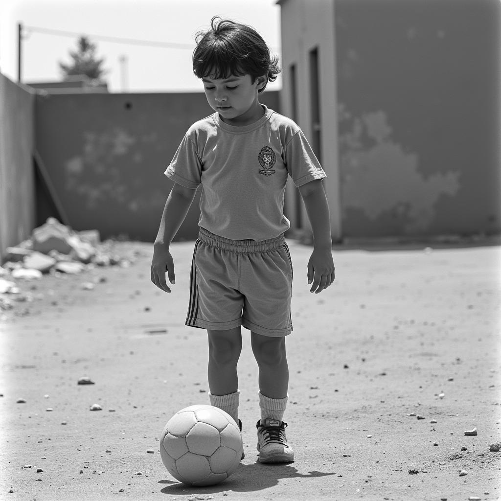 Young Cristiano Ronaldo training on a dusty field