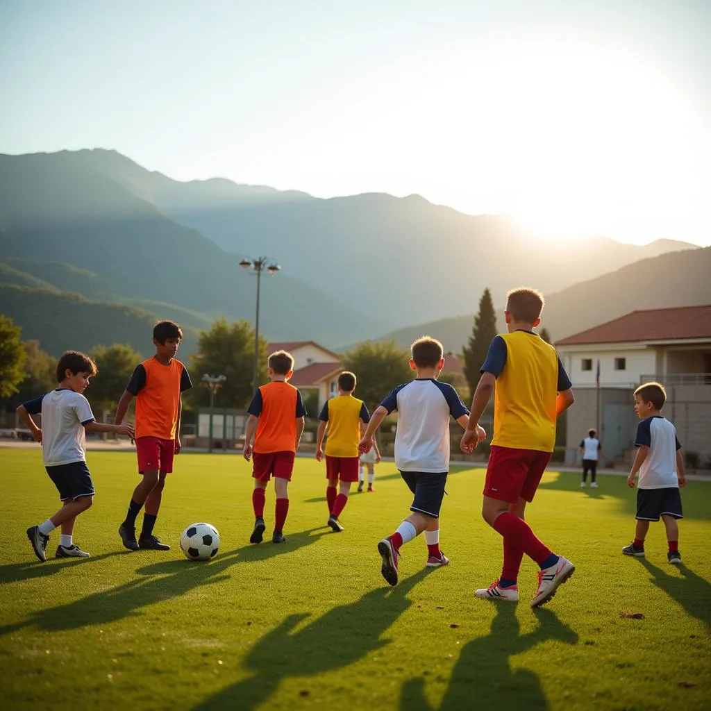 Young footballers training in Crete