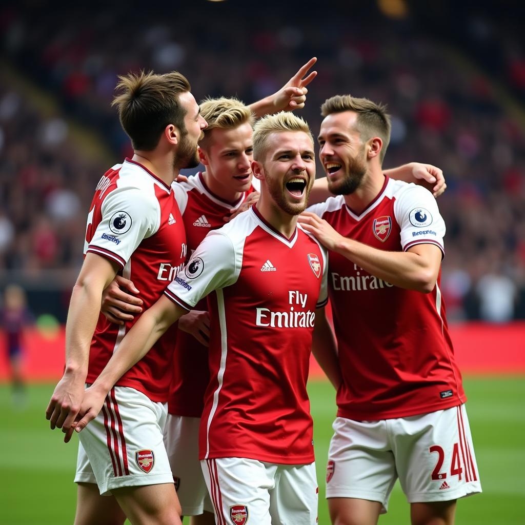 Zinchenko celebrating a goal with his Arsenal teammates