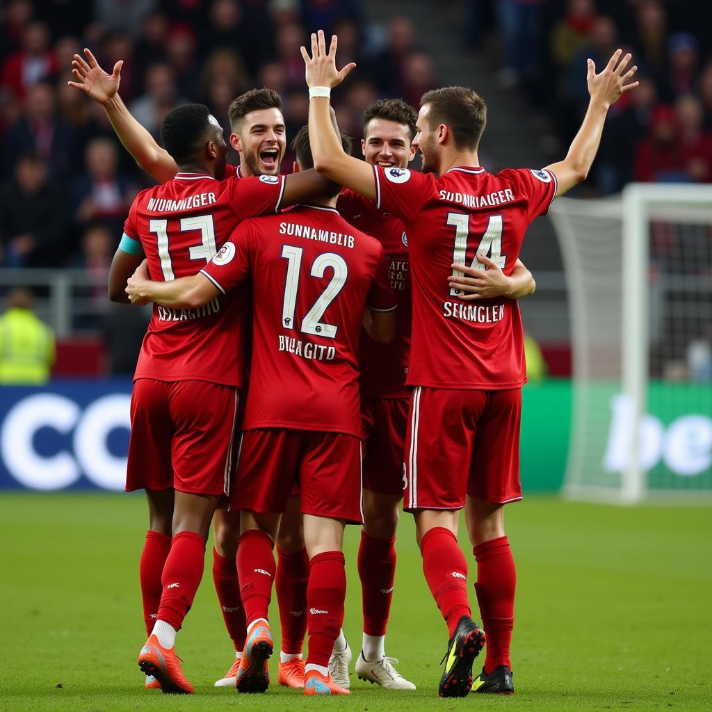 Cầu thủ 1. FC Nürnberg ăn mừng chiến thắng.