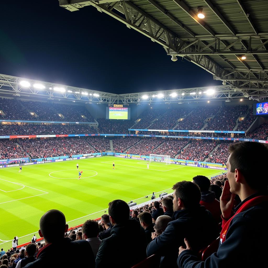 Khán đài A Le Coq Arena chật kín khán giả trong một trận đấu quan trọng