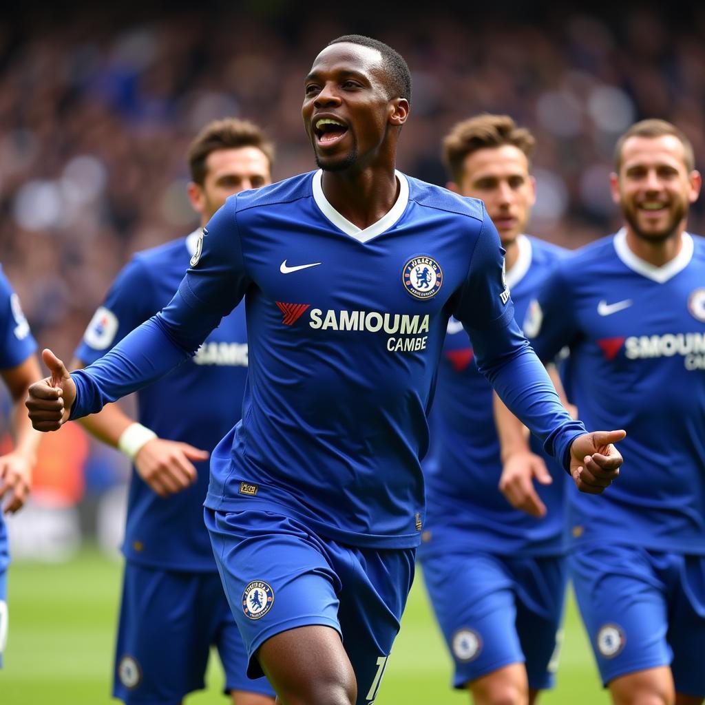 Aaron Malouda ăn mừng bàn thắng trong màu áo Chelsea