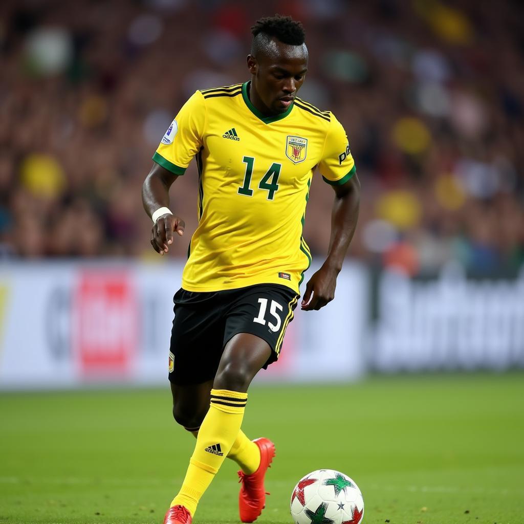 Aboubakar Kamara đang dẫn bóng trên sân