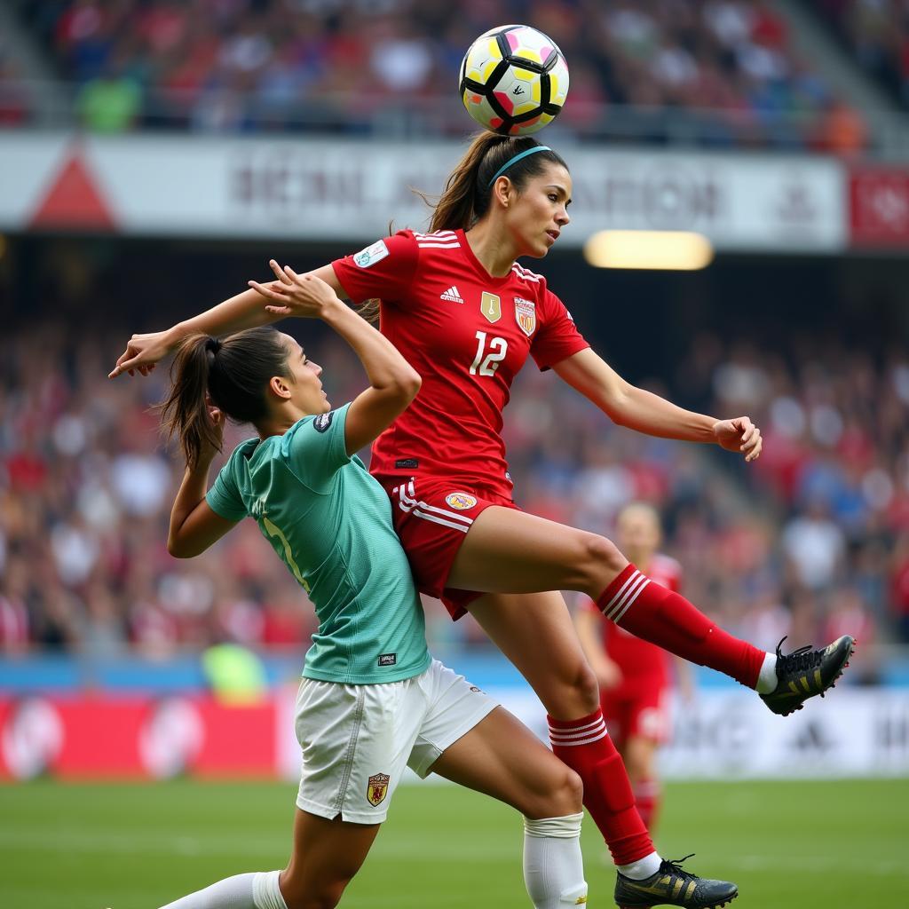 Maria Gonzalez Gimenez winning an aerial duel