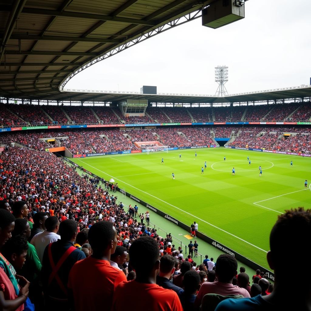 Khán đài Bingu National Stadium chật kín khán giả trong một trận đấu bóng đá